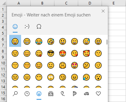 Screenshot Excel - Auswahl-Emojis