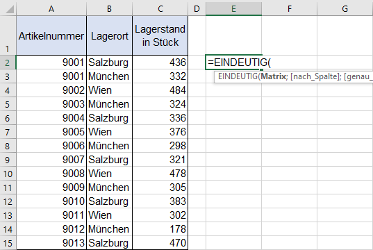 Screenshot Excel - EINDEUTIG-Schritt 1