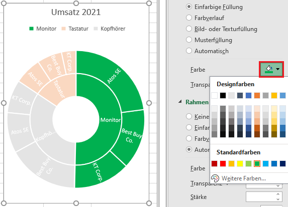Screenshot Excel - Farbeinstellungen-Sunburstdiagramm