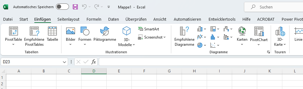 Screenshot Excel Menüleiste mit 3D-Karte