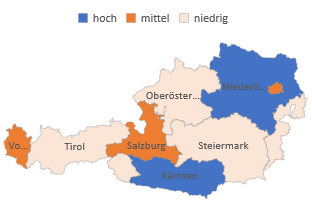 Excel Screenshot: Auswertung Umsätze nach Bundesland in Österreich mithilfe eines Kartendiagramms in Excel